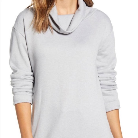 Caslon Grey Cowl Neck Side Snap Fleece Tunic Sweatshirt Size XS - Picture 1 of 9